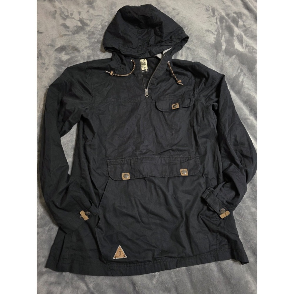 Dravus Anorak Jacket Mens Medium Black Cotton Mesh Lined Utility Hooded 1/4 Zip